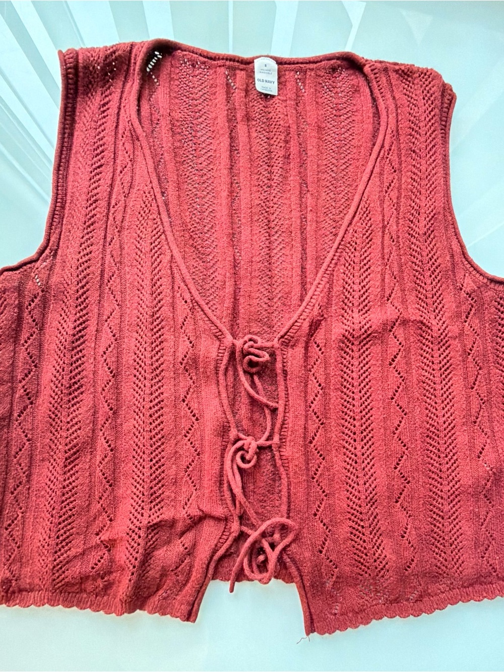 Old Navy Coral Red Openwork Tie-Front Crop Vest